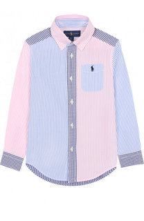 Хлопковая рубашка с принтом и воротником button down Polo Ralph Lauren