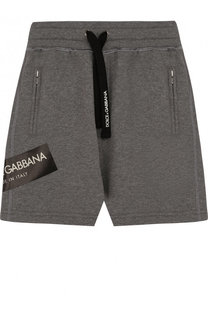 Хлопковые шорты с логотипом бренда и поясом на кулиске Dolce &amp; Gabbana