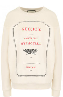 Хлопковый пуловер с круглым вырезом и принтом Gucci