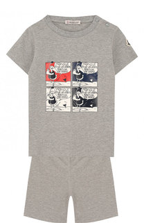 Хлопковый комплект из футболки и шорт Moncler Enfant