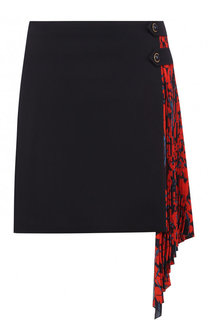 Шерстяная юбка с шелковой плиссированной оборкой Givenchy