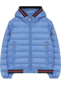 Пуховая куртка с капюшоном и контрастными манжетами Moncler Enfant