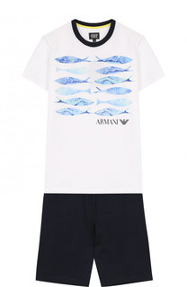 Хлопковый комплект из футболки и шорт Armani Junior