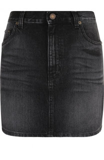 Джинсовая мини-юбка с потертостями Saint Laurent