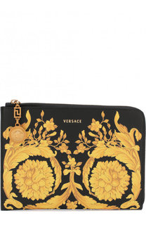 Кожаный футляр для документов на молнии с принтом Versace