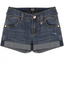 Джинсовые шорты с декоративными потертостями Armani Junior