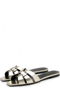 Шлепанцы Nu Pieds из металлизированной кожи Saint Laurent