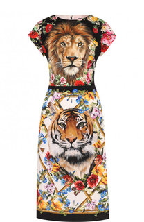 Приталенное шелковое платье-миди с принтом Dolce &amp; Gabbana