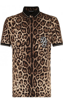 Хлопковое поло с леопардовым принтом и короткими рукавами Dolce &amp; Gabbana