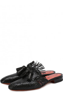 Кожаные сабо с кисточками и бахромой Santoni