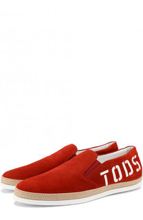 Замшевые слипоны с джутовой отделкой Tod’s Tods