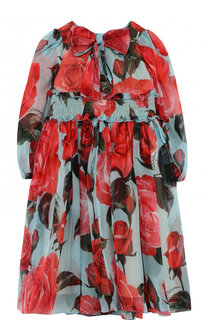 Платье-миди из шелка и вискозы с принтом и бантом Dolce &amp; Gabbana