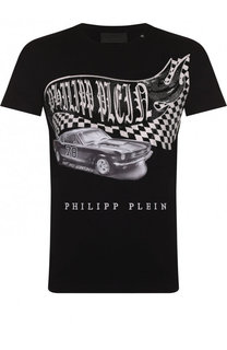 Хлопковая футболка с прнитом и отделкой Philipp Plein