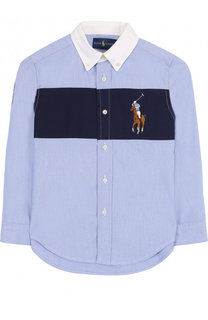 Рубашка из смеси хлопка и полиамида с воротником button down и контрастной отделкой Polo Ralph Lauren