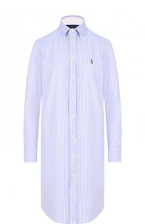 Хлопковое платье-рубашка с логотипом бренда Polo Ralph Lauren