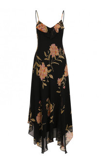 Шелковое платье-миди асимметричного кроя с принтом Polo Ralph Lauren