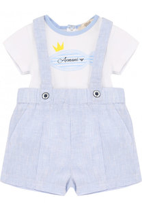 Комплект из льняного комбинезона и боди из хлопка Armani Junior