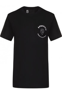Хлопковая футболка с круглым вырезом и надписью 5PREVIEW
