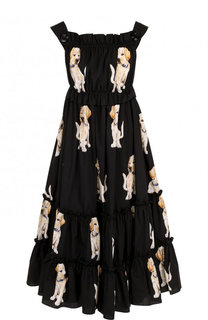 Хлопковое платье-миди с завышенной талией и принтом Dolce &amp; Gabbana
