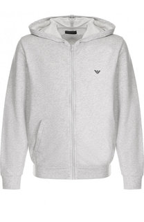 Хлопковая толстовка на молнии с капюшоном Emporio Armani
