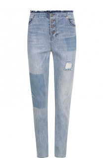 Укороченные джинсы прямого кроя с потертостями DKNY