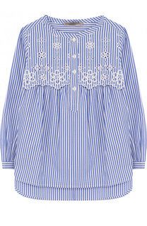 Хлопковая блуза свободного кроя с кружевной отделкой и круглым вырезом Ermanno Scervino