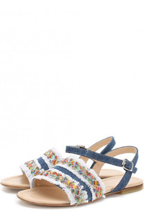 Текстильные сандалии на ремешке с бахромой и вышивкой бисером Ermanno Scervino