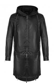 Кожаное пальто на молнии с капюшоном Emporio Armani