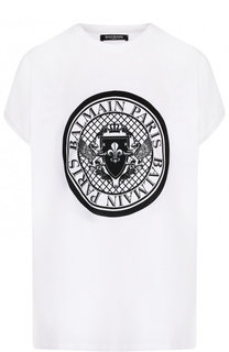 Хлопковая футболка свободного кроя с логотипом бренда Balmain