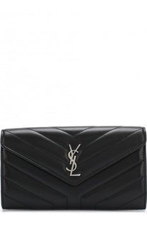Кожаный кошелек с клапаном и логотипом бренда Saint Laurent
