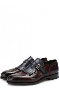 Кожаные монки с бахромой и брогированием Santoni