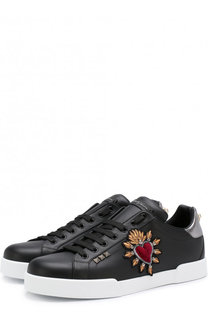 Кожаные кеды Portofino с отделкой Dolce &amp; Gabbana