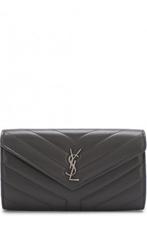 Кожаный кошелек с клапаном и логотипом бренда Saint Laurent