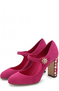 Замшевые туфли Vally на декорированном каблуке Dolce &amp; Gabbana