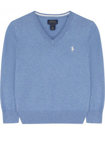 Хлопковый пуловер с V-образным вырезом и логотипом бренда Polo Ralph Lauren