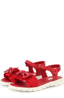 Кожаные сандалии с текстильной отделкой и бантом Dolce &amp; Gabbana