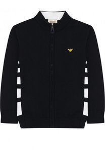 Хлопковый кардиган на молнии и воротником-стойкой Armani Junior