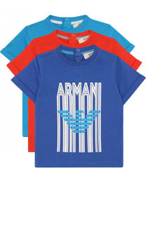 Хлопковый комплект из трех футболок с принтом Armani Junior