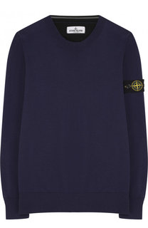 Хлопковый пуловер с круглым вырезом и нашивкой Stone Island