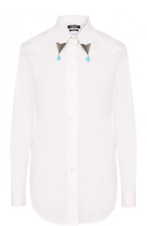 Хлопковая блуза прямого кроя с декорированным воротником CALVIN KLEIN 205W39NYC