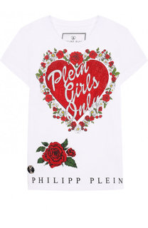 Хлопковая футболка с принтом и стразами Philipp Plein