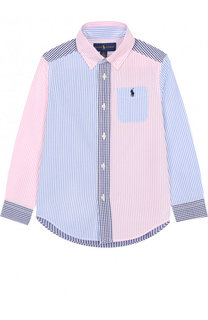 Хлопковая рубашка с принтом и воротником button down Polo Ralph Lauren