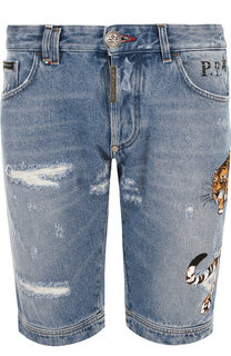 Джинсовые шорты с потертостями Philipp Plein