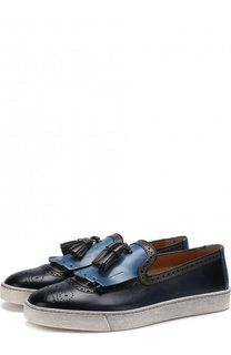 Кожаные слипоны с брогированием Santoni
