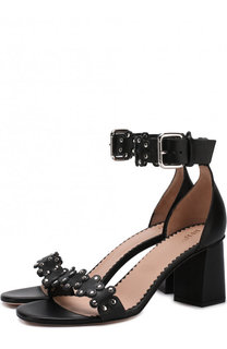 Кожаные босоножки с заклепками на устойчивом каблуке REDVALENTINO