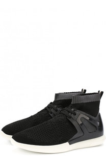 Высокие текстильные кроссовки на шнуровке с кожаной отделкой Bally