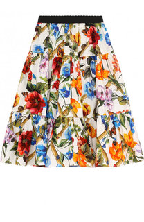 Хлопковая юбка свободного кроя с принтом и эластичным поясом Dolce &amp; Gabbana