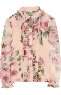 Шелковая блуза с принтом и оборками Dolce &amp; Gabbana