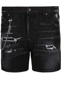 Джинсовые шорты с потертостями и цепью Dsquared2