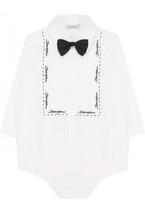 Хлопковое боди с вышивкой и галстуком-бабочкой Dolce &amp; Gabbana